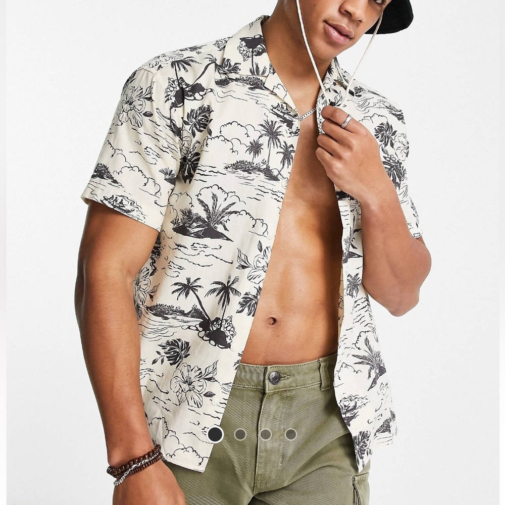 Jack & Jones Premium camp collar island print shirt in linen mix